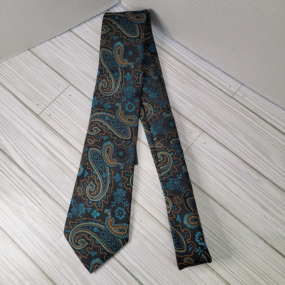 HI-TIE Mens Neck Tie NWT Black Blue Gold Paisleys 100 % Silk Handmade - Picture 3 of 14